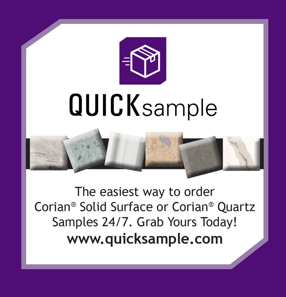 HallmarkBldgSup's tweet image. QuickSample.com – the easiest way to order Corian® Solid Surface or Corian® Quartz Samples 24/7.  Grab Yours Today! quicksample.com #designsamples #coriansolidsurface #corianquartz #kitchendesign #bathdesign