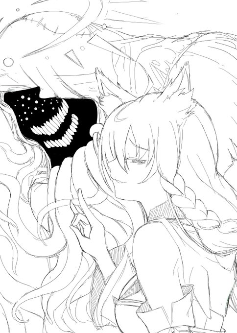 邪神ときーつね。やっぱお酒飲むと邪神さん描きたくなるなぁ。いあいあはすたぁ 