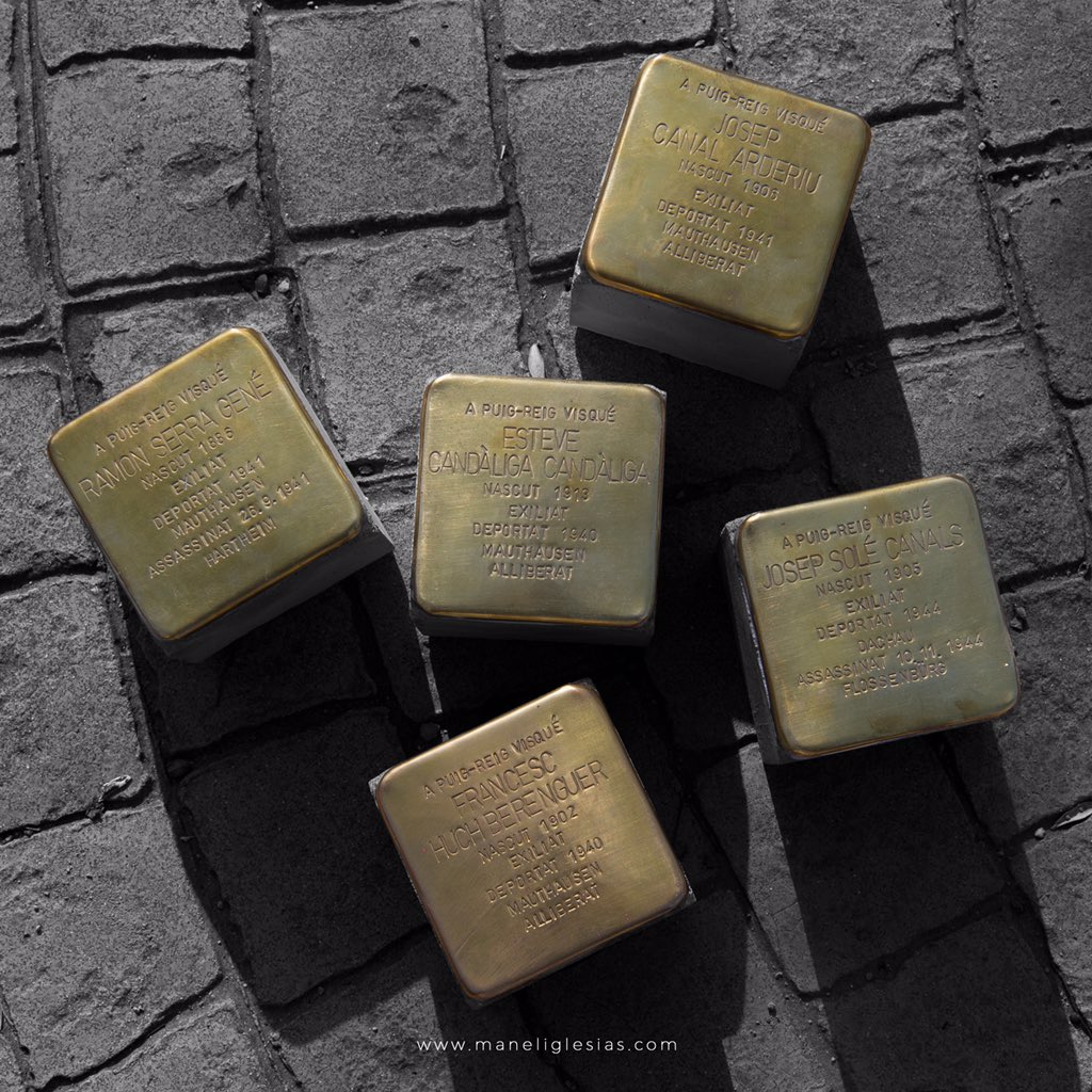 Manel_Iglesias's tweet photo. A Puig-reig hem col·locat 5 ‘llambordes per ensopegar’ #stolpersteine en record de cinc veïns deportats en camps nazis. #Puigreig #Berguedà #Catalunya #FemMemòria @catmemoria @_stolpersteine_ https://t.co/kTIWucTDVK