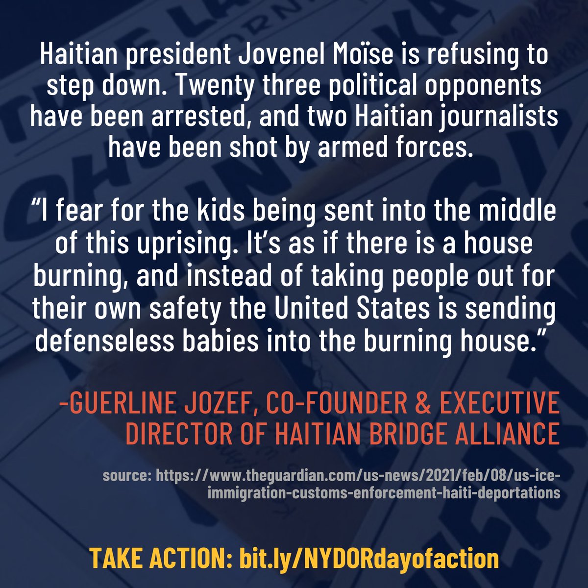 NYJACL's tweet photo. THREAD: As we observe #DayOfRemembrance this weekend during #BlackHistoryMonth, we join @DOR_NYC to call for this administration to #StopTheDeportations and #EndFamilyDetention of Haitian immigrants.

Take action: https://t.co/D0UIpeYe3E (1/5) https://t.co/2SrFSlZBlK