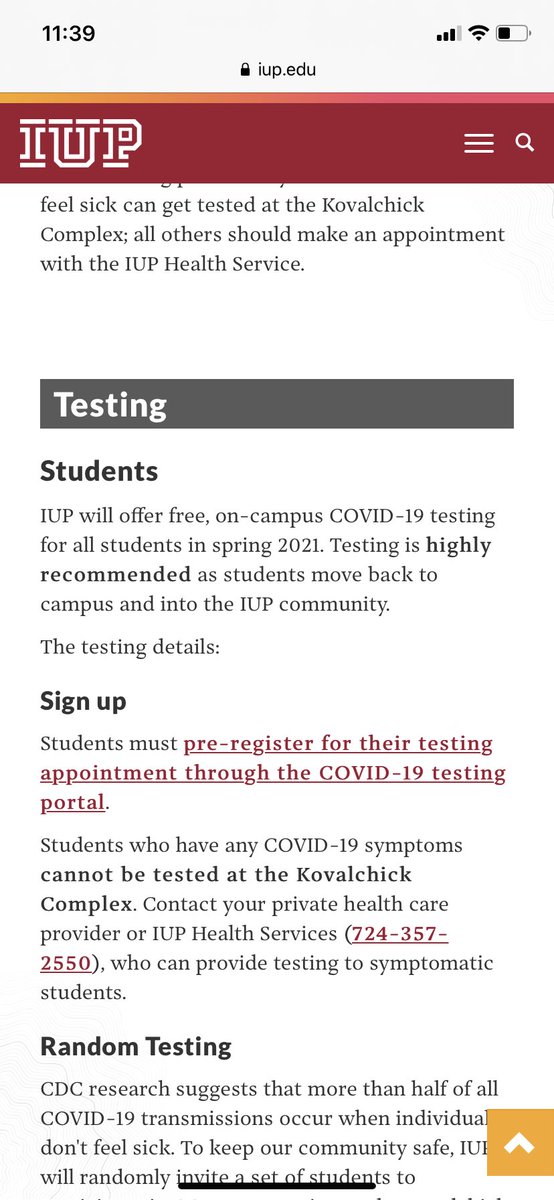 Did you know IUP offers free on campus Covid-19 testing? Testing is at the KCAC and must be registered through the portal! #iupleads