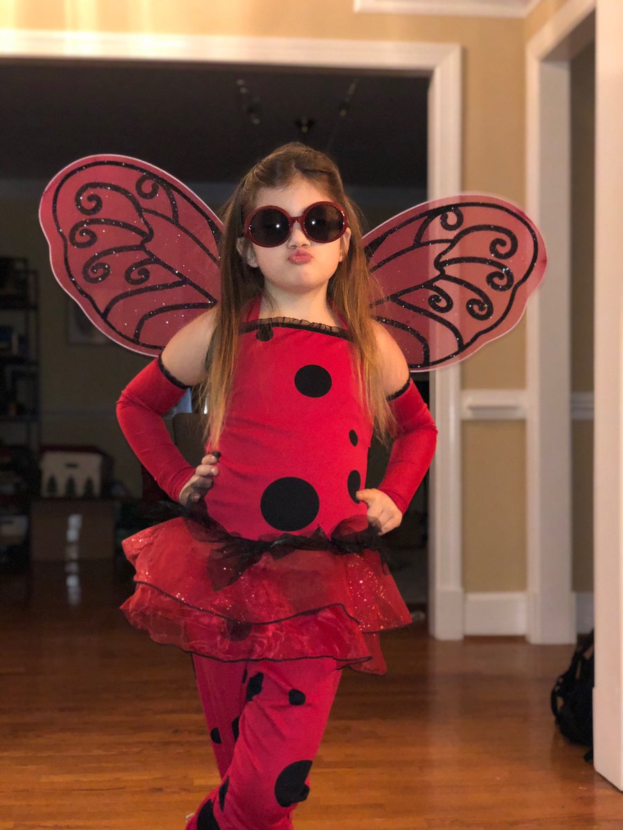 ReallyReeseB's tweet photo. The sass is strong with this one! She was the ladybug 🐞 for James and The Giant Peach 🍑 Day at school 💙🤍 https://t.co/fJEMiqBITX