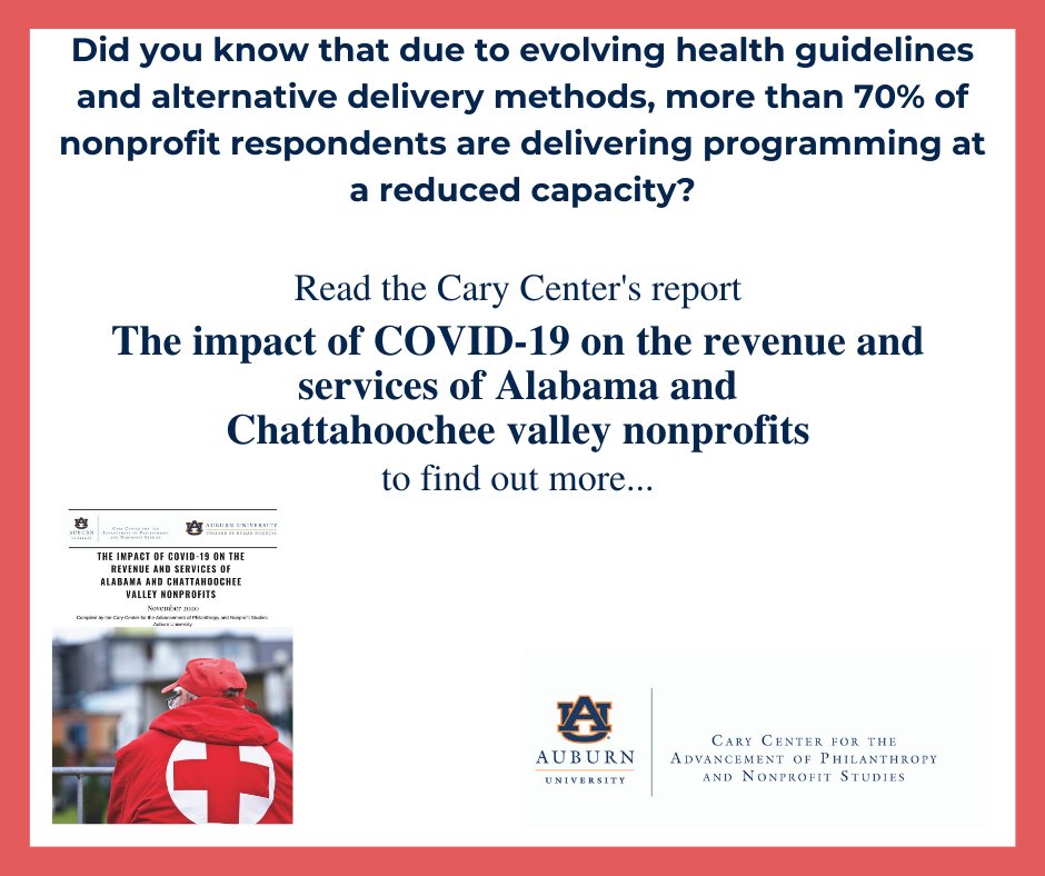 CaryCenter's tweet photo. Have you read our research on "The Impact of COVID-19 on the Revenue and Services of Alabama and Chattahoochee Valley Nonprofits?"
Find this and our earlier report at https://t.co/ibXteUQPbe https://t.co/uj3Q20odby