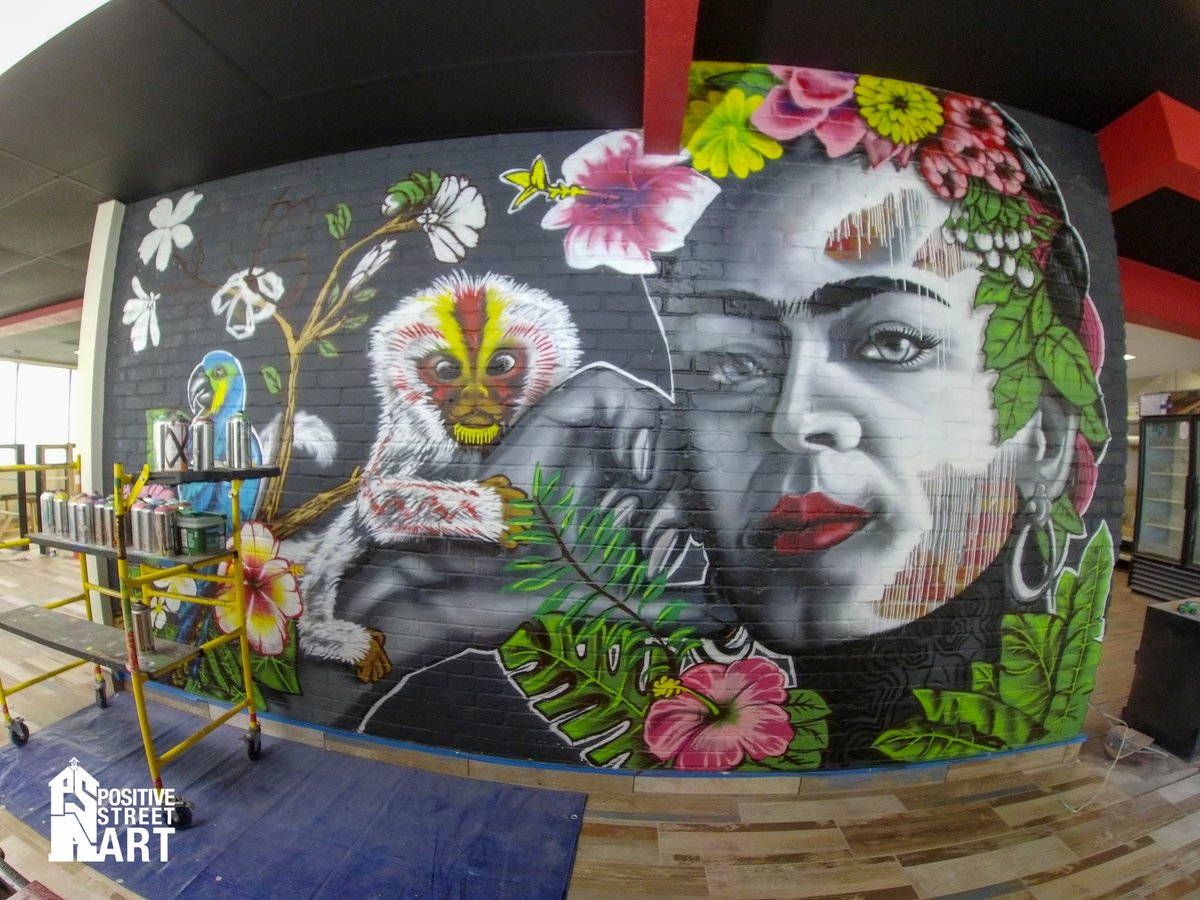 PoStreetArt's tweet photo. Some exclusive behind-the-scenes shots in the making of one of our inside Murals on Amherst st. @ Baja Tacos and Burritos featuring the great Frida Kahlo!
#bts #murals #urbanart #interiormurals #positiveart #makingthemural #inspire #colorful https://t.co/q35rJqQUVp