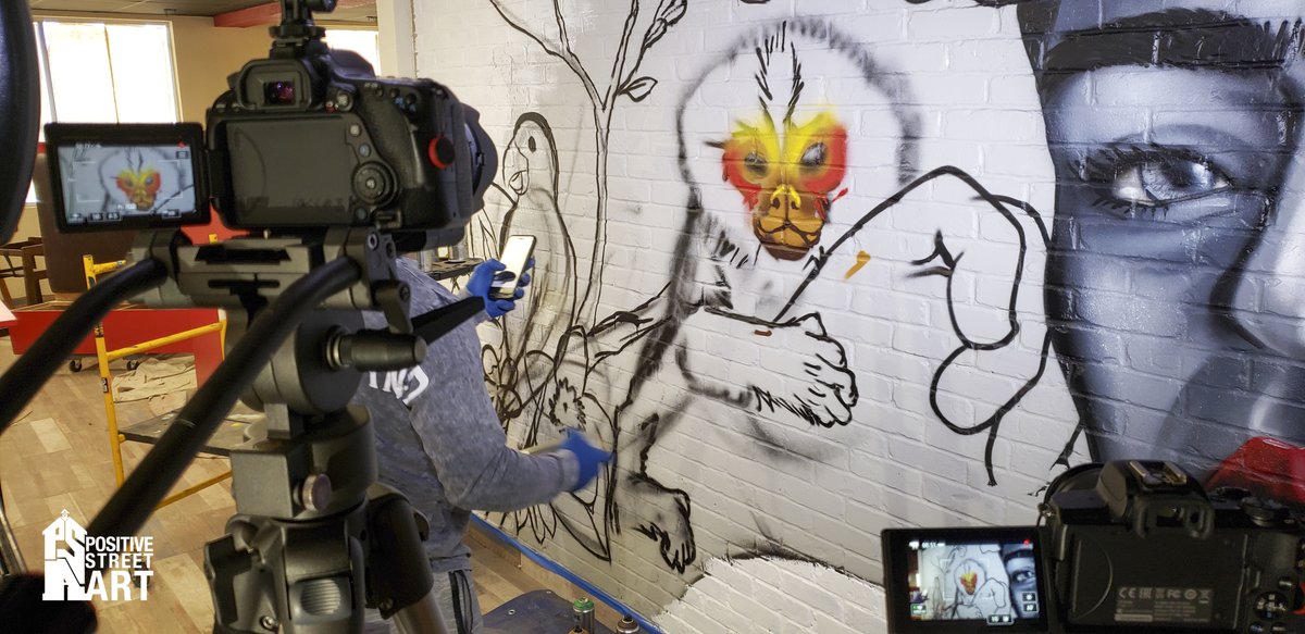 PoStreetArt's tweet photo. Some exclusive behind-the-scenes shots in the making of one of our inside Murals on Amherst st. @ Baja Tacos and Burritos featuring the great Frida Kahlo!
#bts #murals #urbanart #interiormurals #positiveart #makingthemural #inspire #colorful https://t.co/q35rJqQUVp