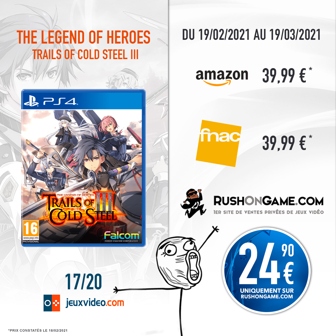 The Legend of Heroes: Trails of Cold Steel III sur #PS4 à moins de 25€ ! C'est possible et ça se passe uniquement chez <a href="/RushOnGame/">RushOnGame</a> 😏
➡️ bit.ly/3qx878i
