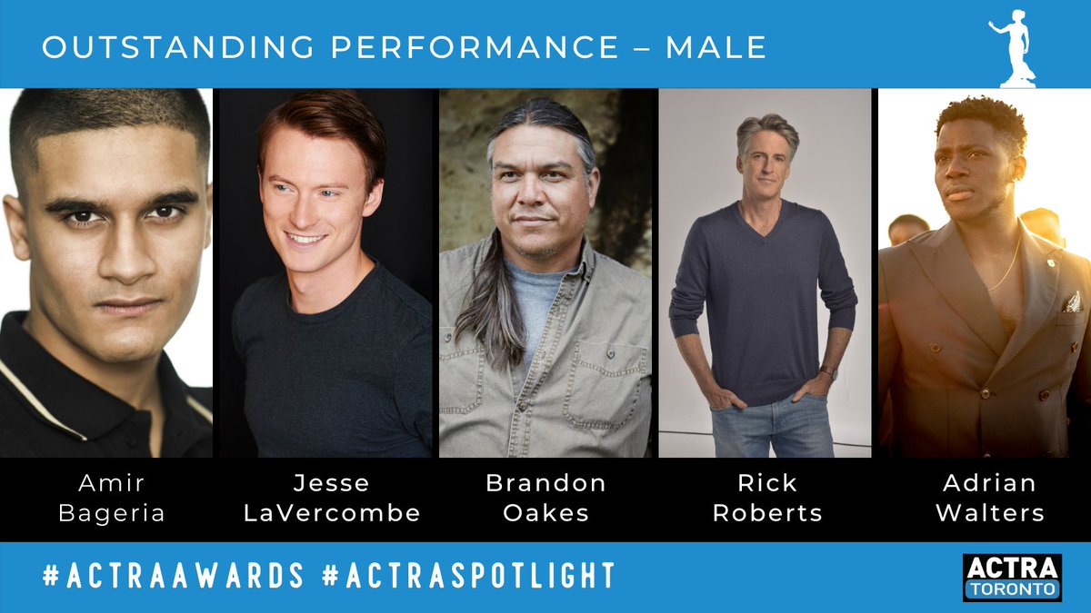 Let's shine our #ACTRAspotlight on the talented nominees in the Outstanding Performance - Male category! The Awards are almost here - join us on our YouTube channel at 8pm on Sunday, February 21st for our virtual show! More info: actratoronto.com/actra-awards-i…