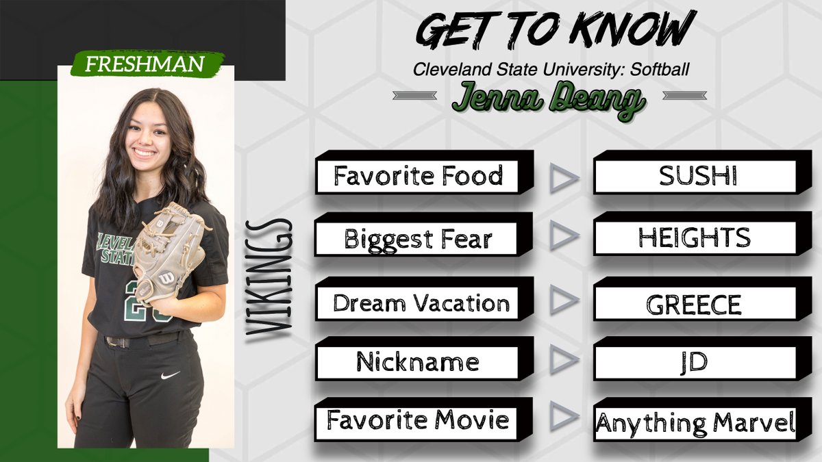 Tomorrow is #GameDay ‼️This means it's time to meet your CSU softball team, starting with Freshman @jennadeang 💚🖤

#GoVikes ~ #EarnIt