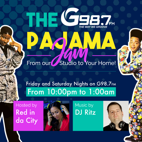 FLOW987FM's tweet photo. G98.7FM presents from our studio to your home Pajama Jam every Friday and Saturday night with your host Red in da City music by DJ Ritz from 10 p.m. to 1:00 a.m.!   @redinadacity @djritz

#G987FM #Pajama #Jam #virtualparty #redindacity #djritz #fridaynight #Toronto #saturdaynight https://t.co/DK8kozuePs