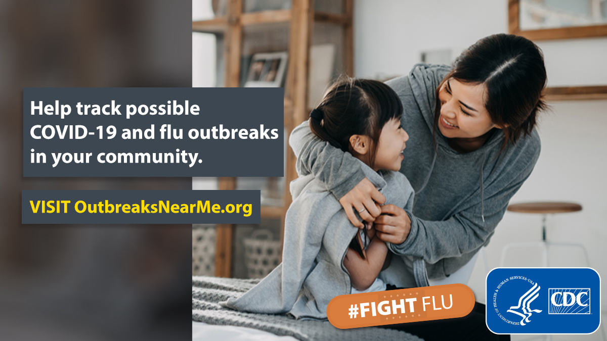 CDC (@cdcgov) on Twitter photo Curious about self-reported #flu or #COVID19 symptoms around you? <a href="/OutbreaksNearMe/">Outbreaks Near Me</a> helps track illnesses in your area. Access a map that tracks anonymously reported symptoms & add to the secure data by reporting how you’re feeling: outbreaksnearme.org. Curious about self-reported #flu or #COVID19 symptoms around you? <a href="/OutbreaksNearMe/">Outbreaks Near Me</a> helps track illnesses in your area. Access a map that tracks anonymously reported symptoms & add to the secure data by reporting how you’re feeling: outbreaksnearme.org.