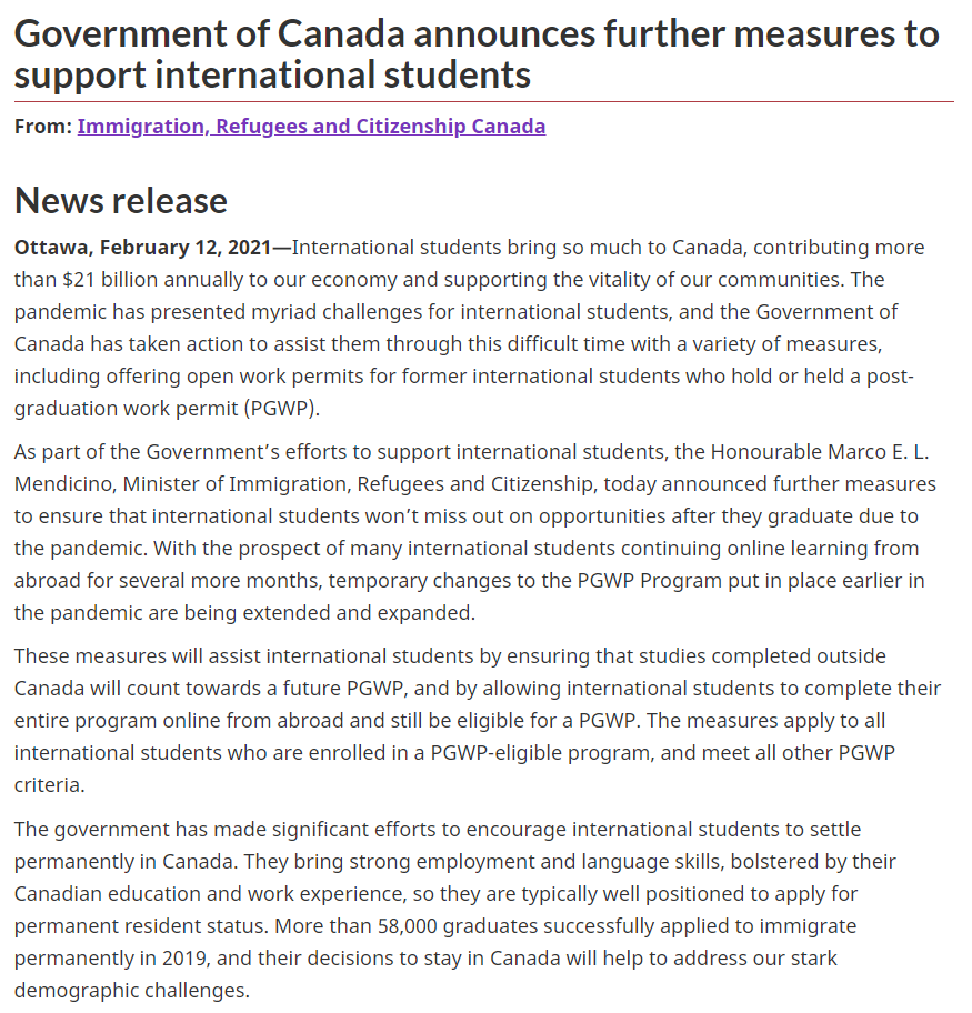 CBA_Immigration's tweet photo. Government of Canada announces further measures to support international students #cdnimm | https://t.co/9eA83XFKfv https://t.co/MHJ6gehqVh