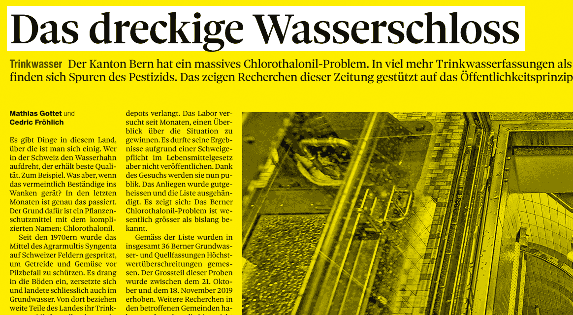 freiedokumente's tweet photo. In ihrem Beitrag «Das dreckige Wasserschloss» deckten @mathgott und @cedricfroehlich Pestizid-Verschmutzungen im Kanton Bern auf. Dafür werden sie beim Prix Transparence mit dem 3. Platz geehrt.  https://t.co/U4E7DBkOur #transparenzstory #ögblog https://t.co/xw4gWoQiH7