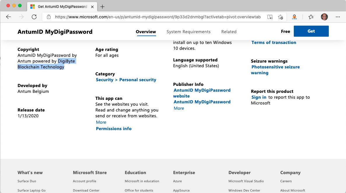 ANTUMID's tweet photo. WOW #Microsoft news!!! Soon the new #AntumID #MyDigiPassword 2.0 plug-in will also be listed on the Official #Microsoft App Store and Edge Add-on Store. (With mention of DigiByte Blockchain!) @DigiByteCoin https://t.co/E5usDFRKzI