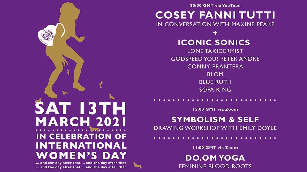 💜IWD 2021 LINE-UP ANNOUNCEMENT💜 We’re throwing a big virtual bash on Sat 13 March and everyone is invited! Featuring @coseyfannitutti, @MPeakeOfficial, @lonetaxidermist, @weareblom, The Seer, Sofa King, GY!PA, Blue Ruth, @oldbortdesigns & Doom Yoga... bit.ly/SS_IWD21