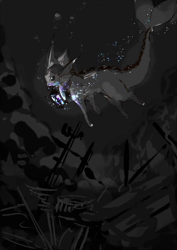 ヒトモシの灯りを借りて海難事故で行方不明になったトレーナーを探しに行くシャワーズ 天草の漫画