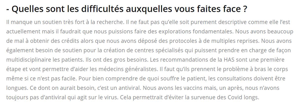 1- Il manque un soutien très fort à la recherche
2 - Nous avons également besoin de soutien pour la création de centres spécialisés qui puissent prendre en charge de façon multidisciplinaire les #Covidlong explique la Pr Salmon 

↪️<a href="/olivierveran/">Olivier Véran</a> cutt.ly/gle3muj
#ApresJ20