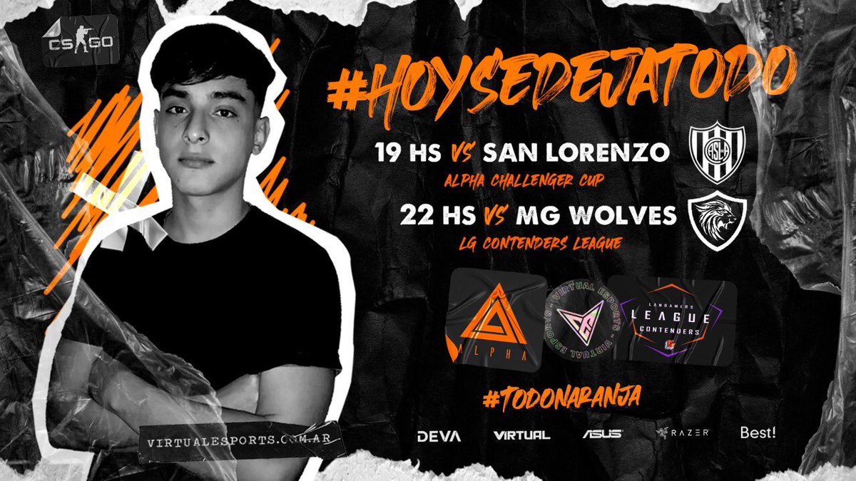 VirtualesGG's tweet photo. #CSGO 

Ya arrancamos la #AlphaChallengerCup en la zona de #PlayOff!

⏰19hs ⚔️ #SanLorenzo

Más tarde, continuamos la zona de grupos en la #ContendersLeague

⏰22hs ⚔️ @MGgamingOficial 

#GoVRe 🧡

#SomosVirtual #VirtualEsports #TodoNaranja #LaV https://t.co/HP6ntlFHZN