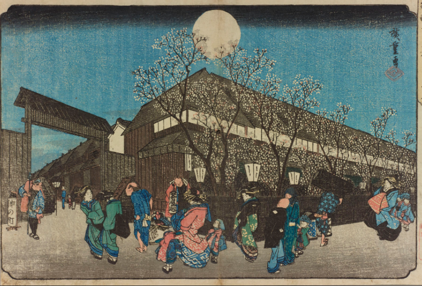 2点透視図法は数は少ないがたしかにあった。 これは広重の絵だが