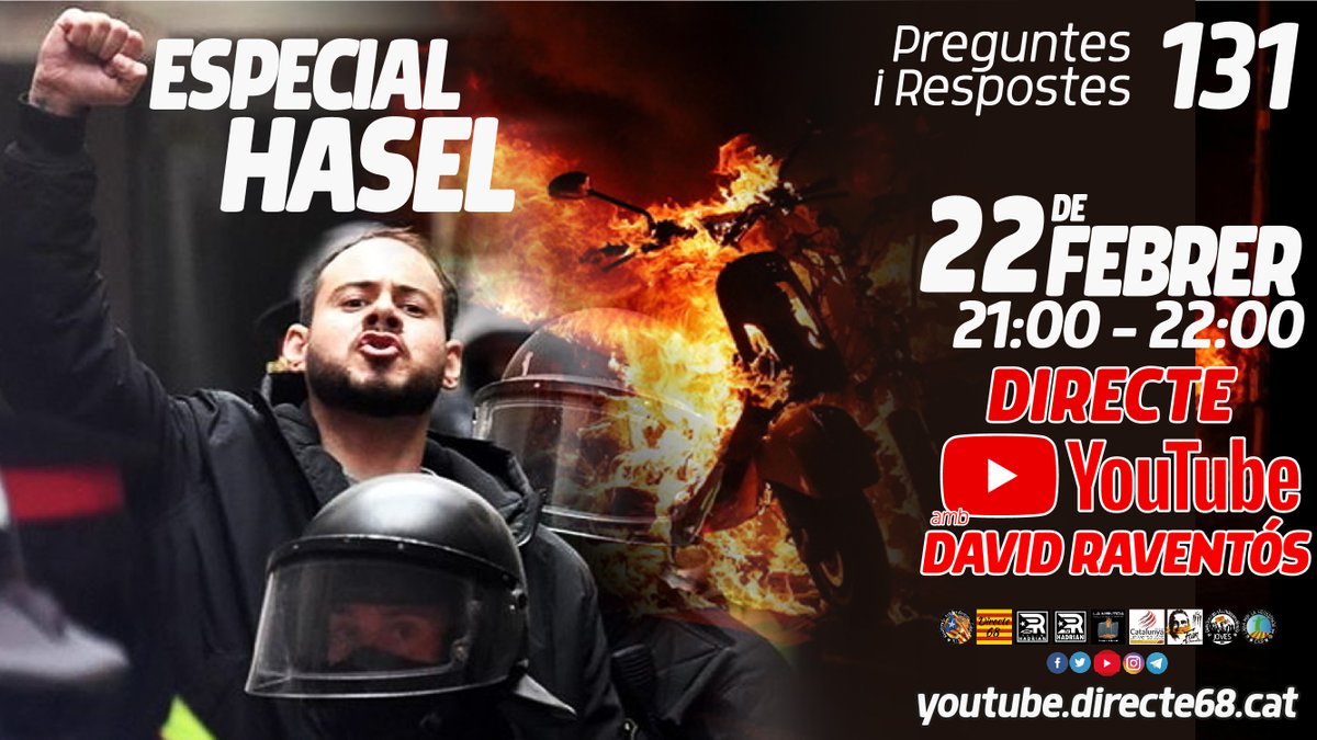Directe 68 (@directe68) on Twitter photo El dilluns 22 de febrer.
👉🏻 A youtu.be/9So1PxxO9Bc
⏰De 21 a 22 h.
▶️ DIRECTE
"Preguntes i Respostes 131"
amb <a href="/DavidRaventos68/">David Raventós RIC</a>.
*️⃣ Especial #Hasel
SIGNEU EL MANIFEST PER A FER LA D.U.I.
✍🏼 unitatperladui.directe68.cat El dilluns 22 de febrer.
👉🏻 A youtu.be/9So1PxxO9Bc
⏰De 21 a 22 h.
▶️ DIRECTE
"Preguntes i Respostes 131"
amb <a href="/DavidRaventos68/">David Raventós RIC</a>.
*️⃣ Especial #Hasel
SIGNEU EL MANIFEST PER A FER LA D.U.I.
✍🏼 unitatperladui.directe68.cat