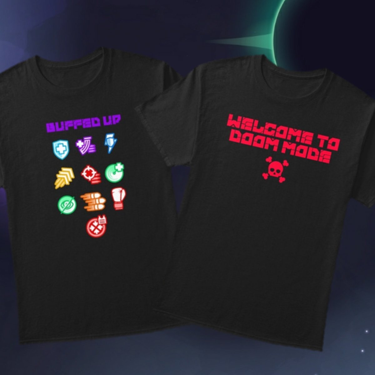 PilotFinal's tweet image. Two new designs are now available in the merch store! Are you going to buff up or welcome your enemies to their annihilation in Doom Mode?
#finalpilot #buffedup #doommode #newmerch