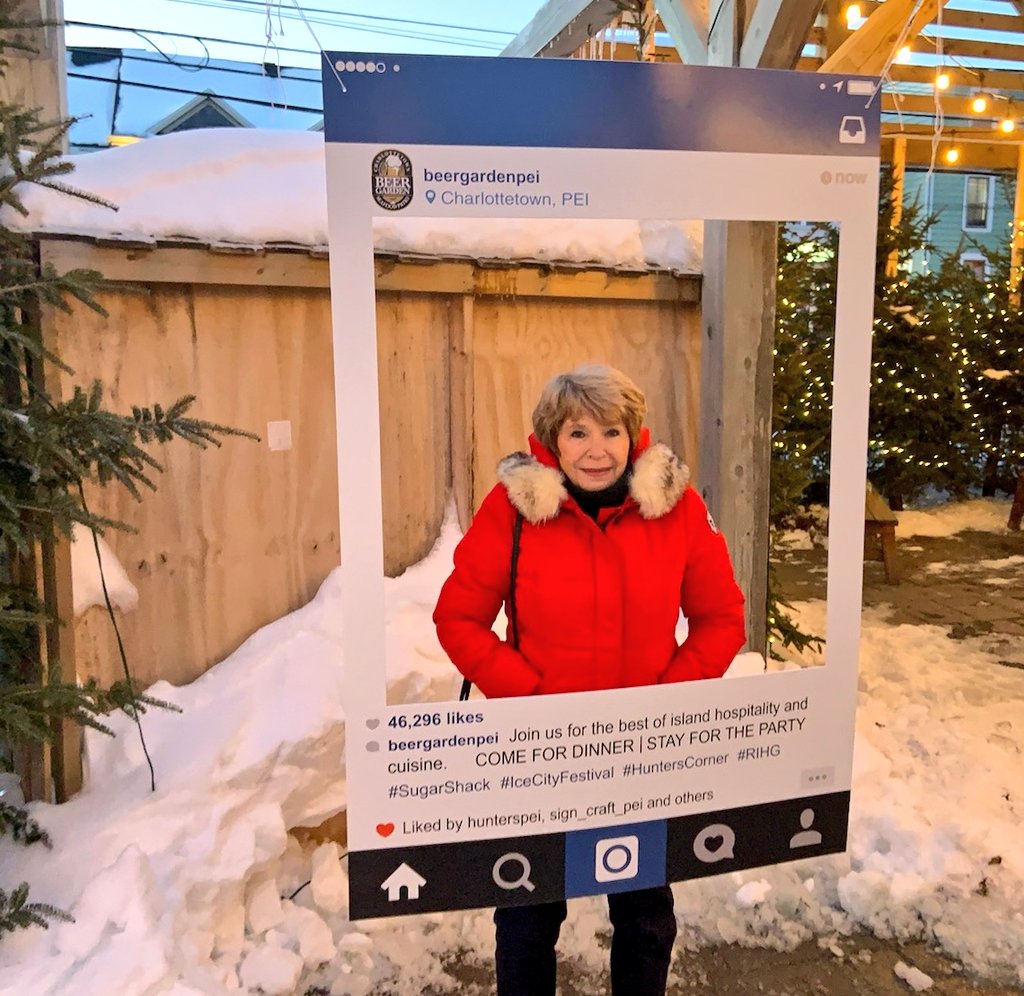 My mom is the cutest! She and my dad are enjoying the opening of winter "patio season" tonight in Charlottetown, PEI.

Plus, I see my mom is sporting a vegan / cruelty-free jacket from local Island company Cyanos Jay ♥️. 

Very hip in the Insta-frame! 77 looks good on you!