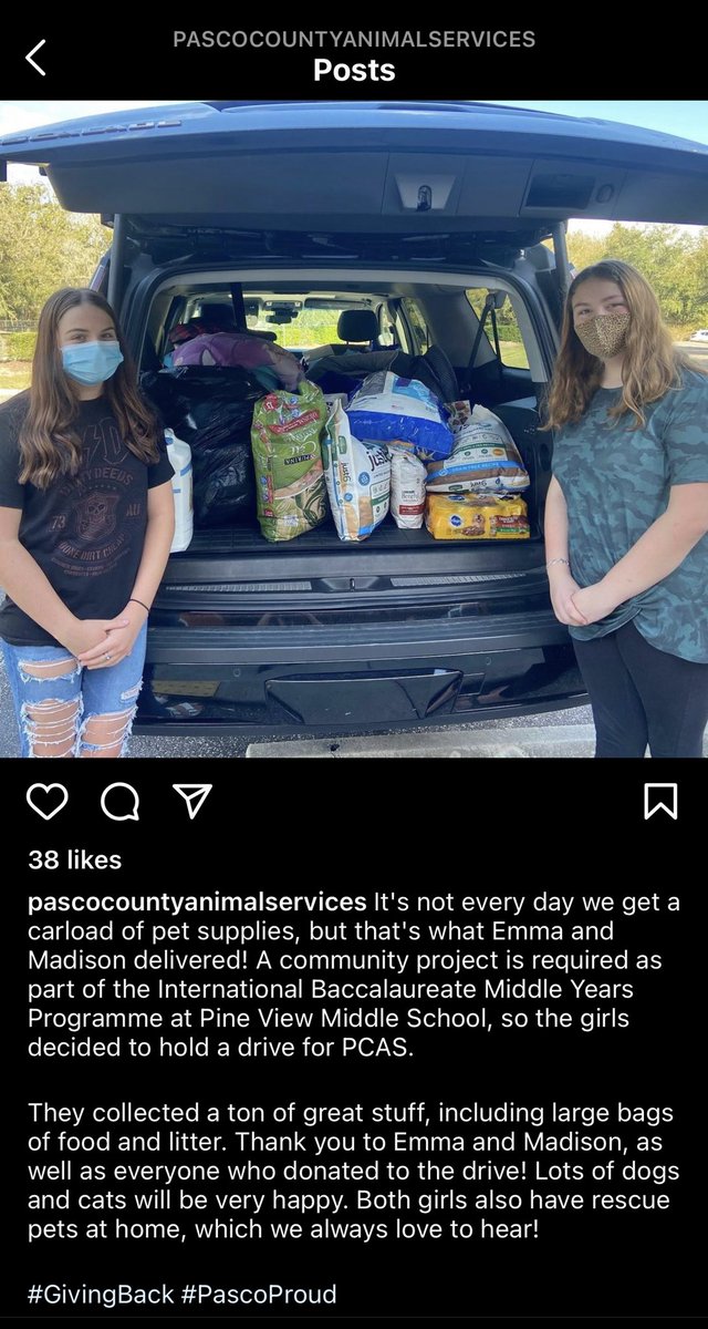 KristenFuqua's tweet photo. @PineViewMiddle Year 3 Ss Emma and Madison took their passion for animals and turned it into a neighborhood donation drive for PCAS. So incredibly proud of these two young ladies!!! #MYPCommunityProject #IBStrong #IBCaring https://t.co/UBNAQpasjl