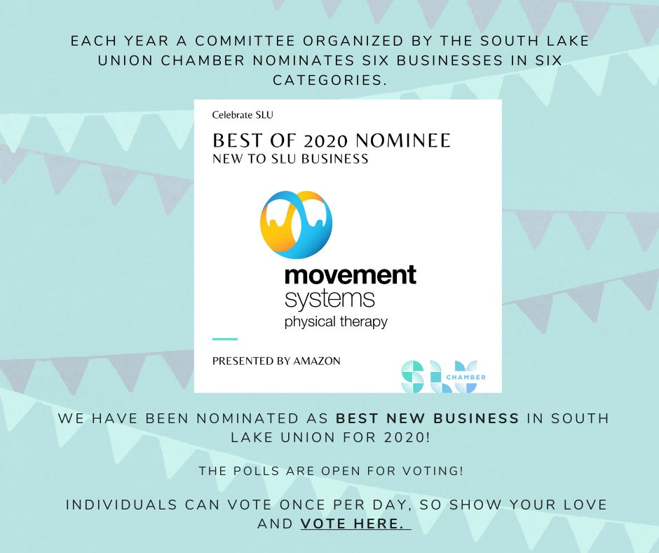 MoveSysPT's tweet image. Movement Systems PT has been nominated for south Lake Union's BEST of 2020 for NEW to SLU Business of the year! Please show your support! Vote early and often! 
sluchamber.org/annual-busines…