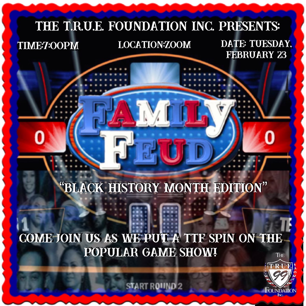 TTFInc's tweet photo. Yes,it’s here! TTF is putting a spin on the popular game show. Come out next week, on Tuesday to get a chance to challenge us in a game of “Family Feud: Black History Month Edition”. ✊🏾 Zoom information will be provided the day before. See y’all there! ❤️💙 #Vsu24 #Vsu23 #Vsu22 https://t.co/tYiF4AWYpt