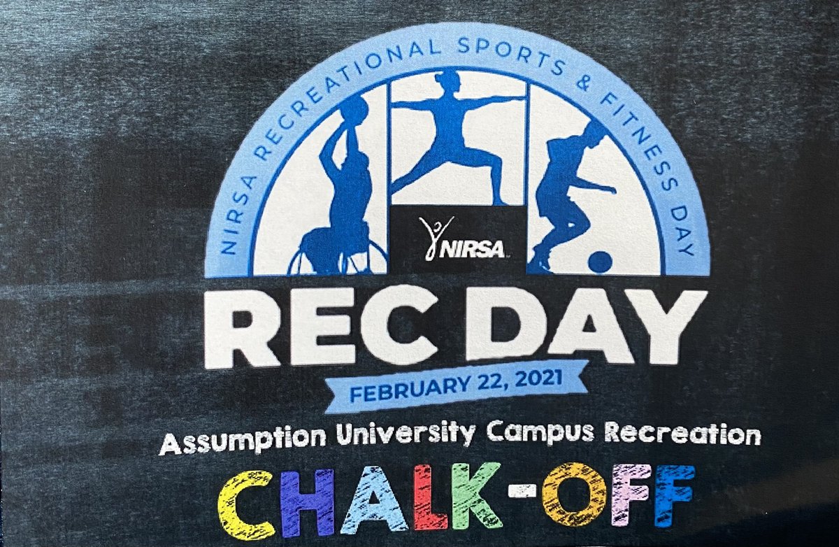 Monday Feb. 22nd, in honor of NIRSA National Recreation Day, we will be having an big contest giveaway! Make a group of 2-3, sign up through our google form, and head on down to Plourde Monday! Draw a rec themed design on one square outside of Plourde to enter for the big prize!
