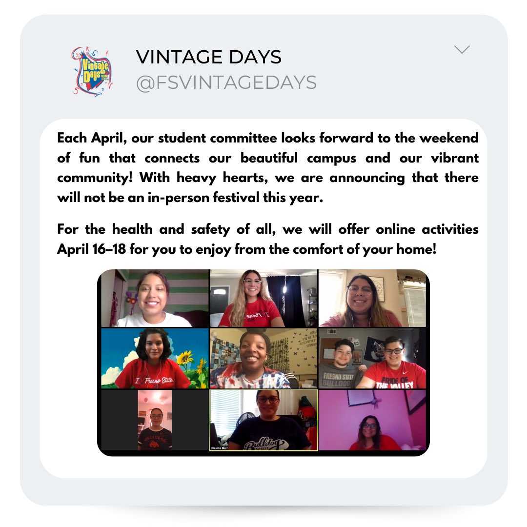 We're getting ready to host Vintage Days online April 16-18! Join us from home for a reimagined virtual experience with fun for the whole family! Details coming soon!