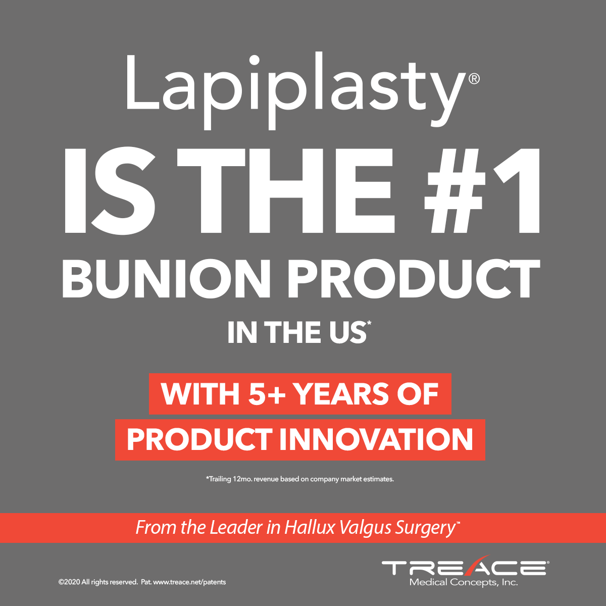 Accept no subsititutes.  Learn why the Lapiplasty® System is the #1 Bunion Product in the US.  

Visit Lapiplasty.com to learn more.

[Trailing 12 mo revenue based on Company market estimates] 

#lapiplasty #fixitrightthefirsttime #evidencebasedsolution #bunion