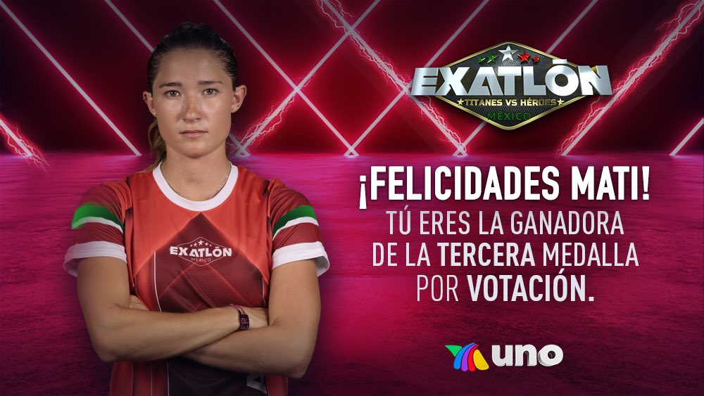 ExatlonMx's tweet photo. .@matialvarezs lo hizo una ve más, consiguió el mayor número de votos entre las mujeres del Exatlón... 🎖¡Se lleva su tercera MEDALLA! 😎🙌🏻🔴

#ExatlónMx https://t.co/gBmGAjkAGl