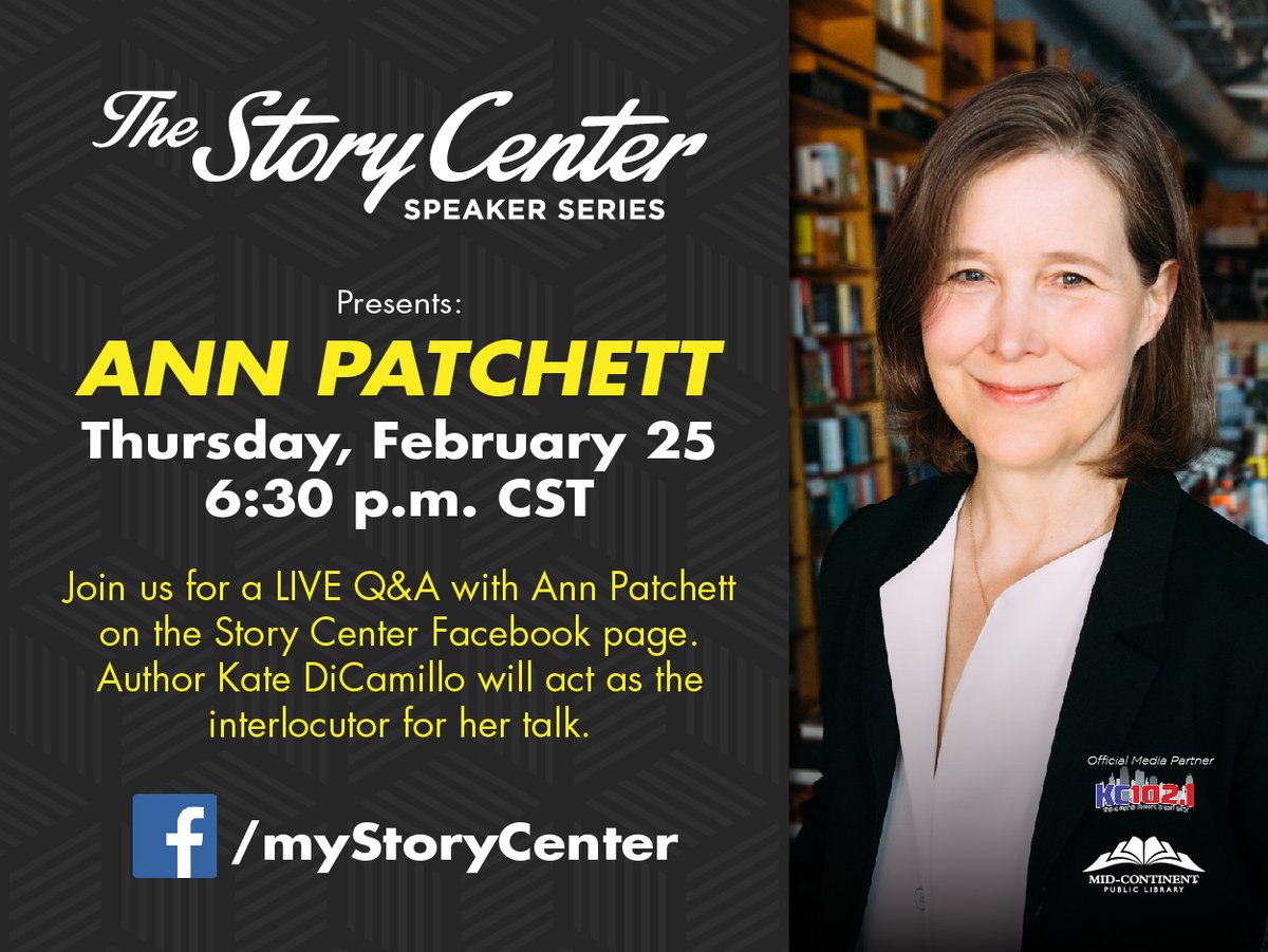 StoryCenterMCPL's tweet photo. Join us on Thursday, February 25 at 6:30 PM CST for an interview with Ann Patchett, New York Times best-selling author of “Commonwealth” and “Dutch House."

Author @KateDicamillo will be interviewing her!

More information: https://t.co/0dl4lg4evN https://t.co/hKMX8jxl7o