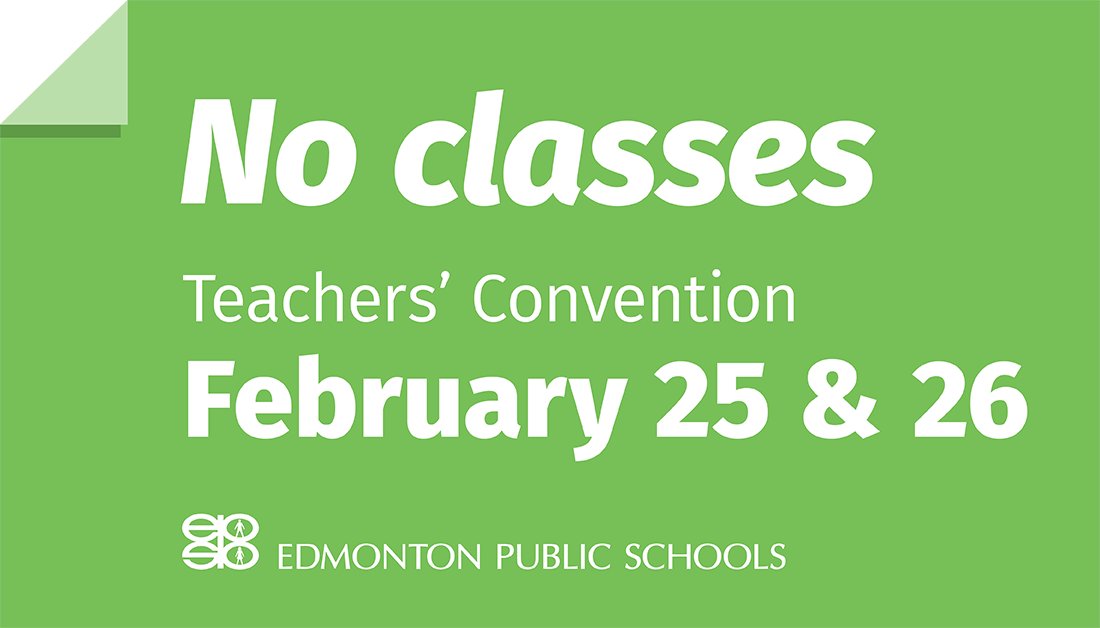 There are no classes Thursday, February 25 and Friday, February 26 for Teachers’ Convention. Find more important dates and holidays for the 2020-21 school year: epsb.ca/calendars/back… #EPSB #yeg