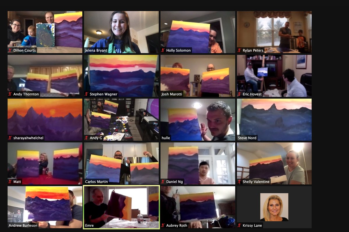 callibrity's tweet photo. We're not just engineers, we're also artists! Check out the beautiful artwork from our virtual painting night. Thank you Painting with a Twist! #Callibrity #VirtualArtwork https://t.co/9bkzL9HniS