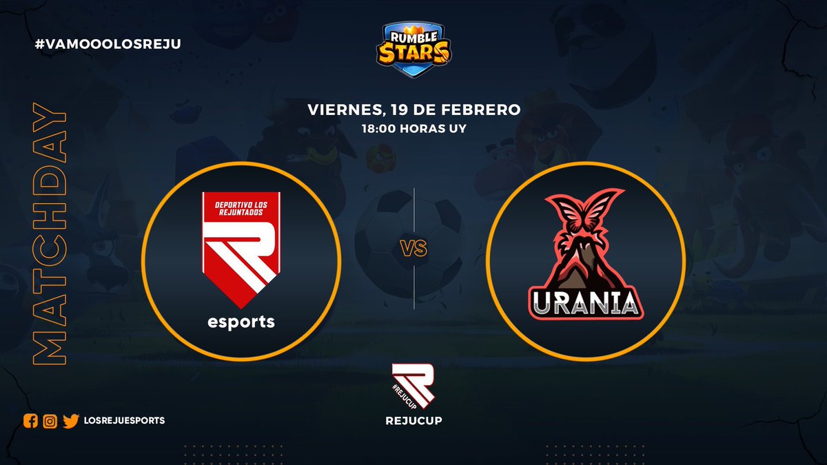 #RumbleStars • MATCHDAY

¡Comienza el camino por los playoff y vamos con todo para lograr llegar al último día de nuestra copa!

🗓 Viernes 19/02/21

🏆 @RejuCup 
📋 Cuartos de Final 
🆚 <a href="/Urania_eSport/">URANIA🦋</a> 
⏰ 18:00🇺🇾

#VamoooLosReju