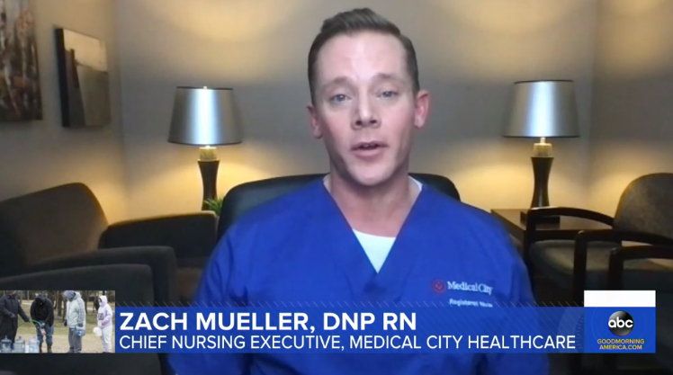 MedCityMcKinney's tweet photo. Watch the @GMA clip to see Chief Nursing Executive Zach Mueller, DNP, RN, share how our dedicated, compassionate colleagues have gone above and beyond during Texas’ extreme weather.
https://t.co/PXZsVNvqm9
#CareLikeFamily #HealthcareHeroes #HCALocalLegends #TXWinterStorm https://t.co/y4Knm9yHr4