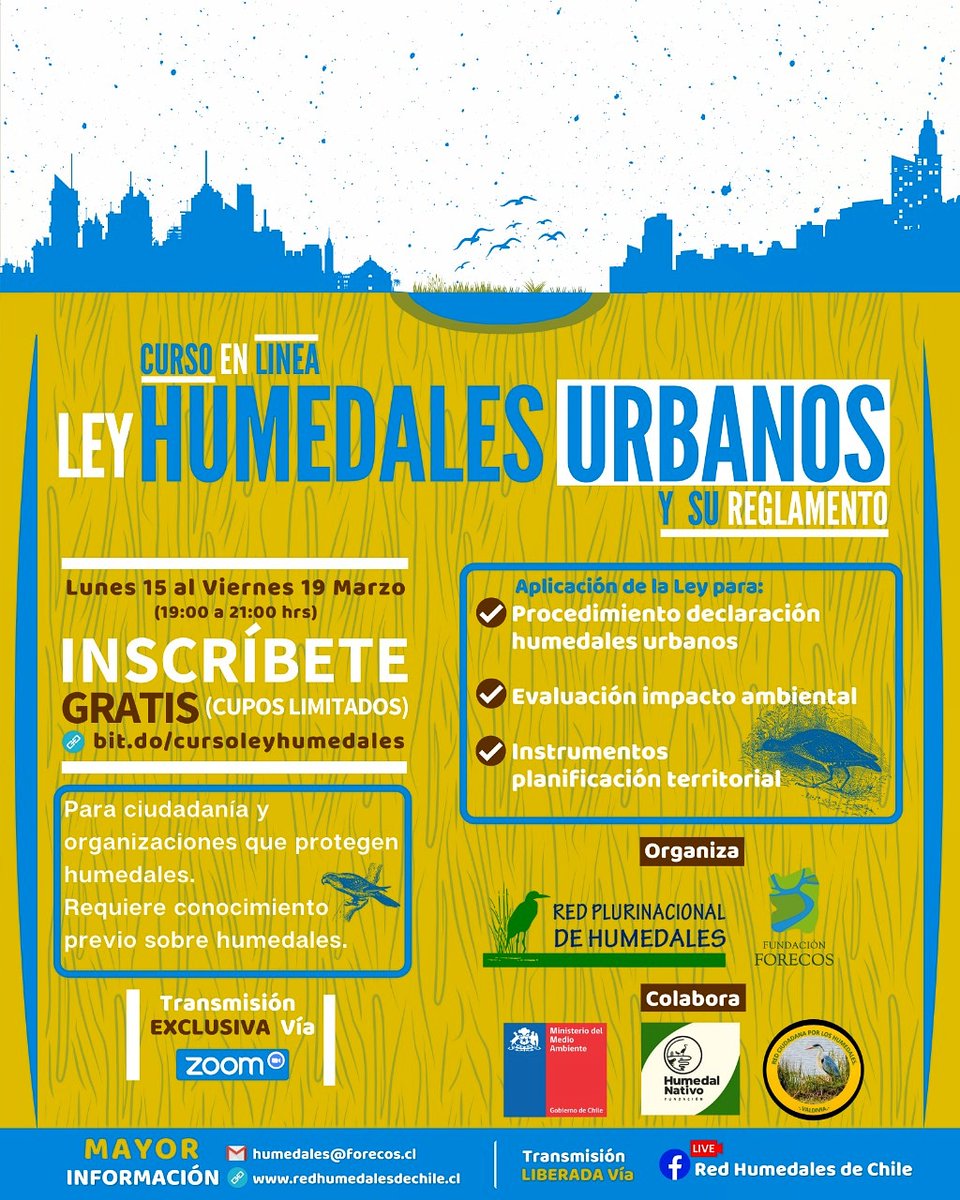 estebanarasi's tweet image. la @RedHumedalesCH y @forecos darán este tremendo curso en línea y gratuito sobre la LEY HUMEDALES URBANOS Y SU REGLAMENTO 

Curso dirigido a la ciudadanía y organizaciones dedicadas a la defensa y protección de #humedales 

Link bit.do/cursoleyhumeda…

@MMAChile
@CREHORamsar