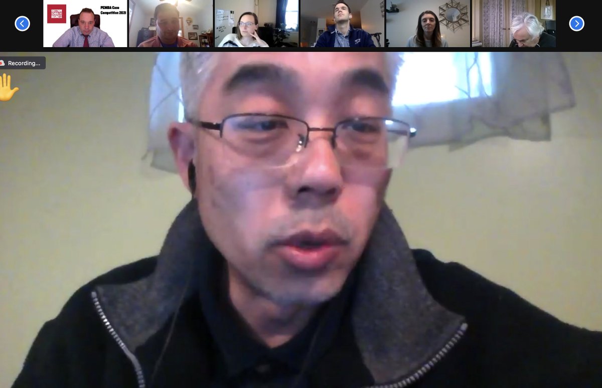 In a new innovation this year, the 2021 PEMBA case competition client is holding live Q&amp;A with the teams, before the semi finals tomorrow. Over 50 people are on the call-- including Mentors &amp; Judges! <a href="/babickart/">Barbara Bickart</a>  <a href="/QuestromDean/">Susan Fournier</a> @Questromgrad <a href="/InnovateBU/">Innovate@BU - Boston University</a> <a href="/Languageofbiz/">LanguageofBusiness</a> @questromfeld