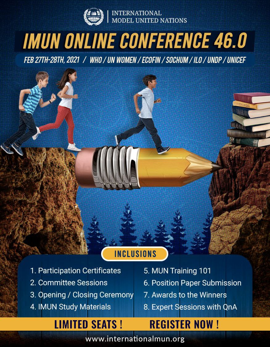 Kudostic's tweet image. Every voice matters 🤩💥
Click on link to register internationalmun.org/RegistrationFo…
📌Limited seats, register now!📌
🔴Dates: February 27th-28th
#InternationalMUN #mun #imun #modelunitednations #imun2020 #youth #globalopportunity #opportunity #conference #international