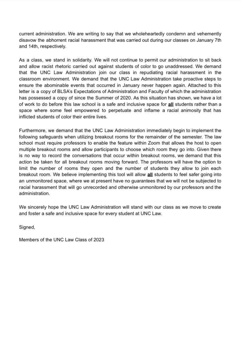 In solidarity with the members of the Class of 2023 and the Black and Brown students harmed by the school’s inaction.