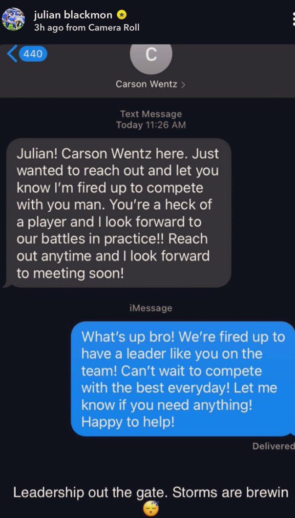 Carson Wentz's teammate, Julian Blackmon, appreciated Wentz reaching out to him