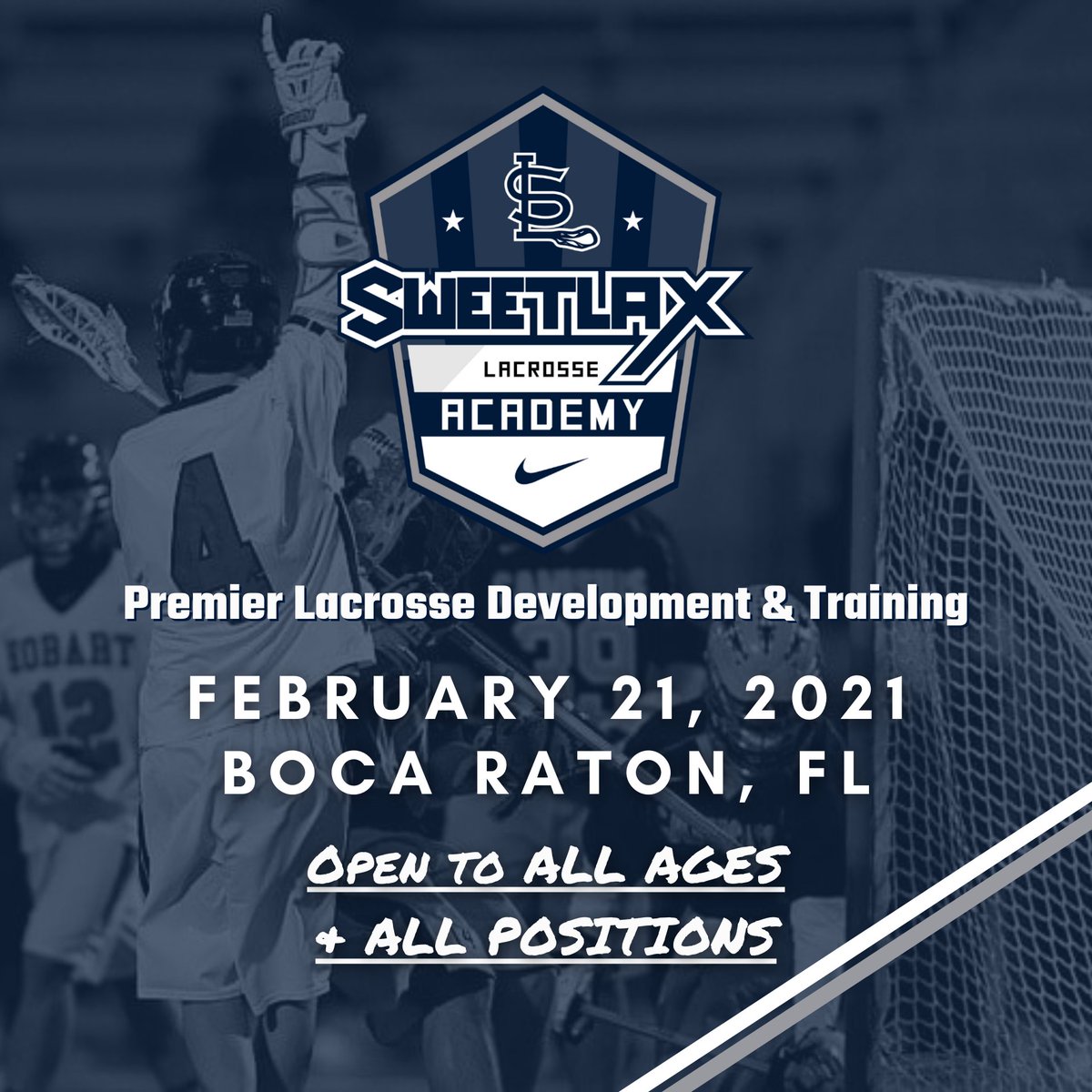 🗣️ Last Call for Sweetlax Academy in Boca Raton this Sunday, February 21! Link in Bio to Register!

❗️ Open to All Ages &amp; Positions // Goalies Encouraged!

Elementary School - 10:00am-11:30am
Middle School - 11:45am-1:15pm
High School - 1:30pm-3:00pm