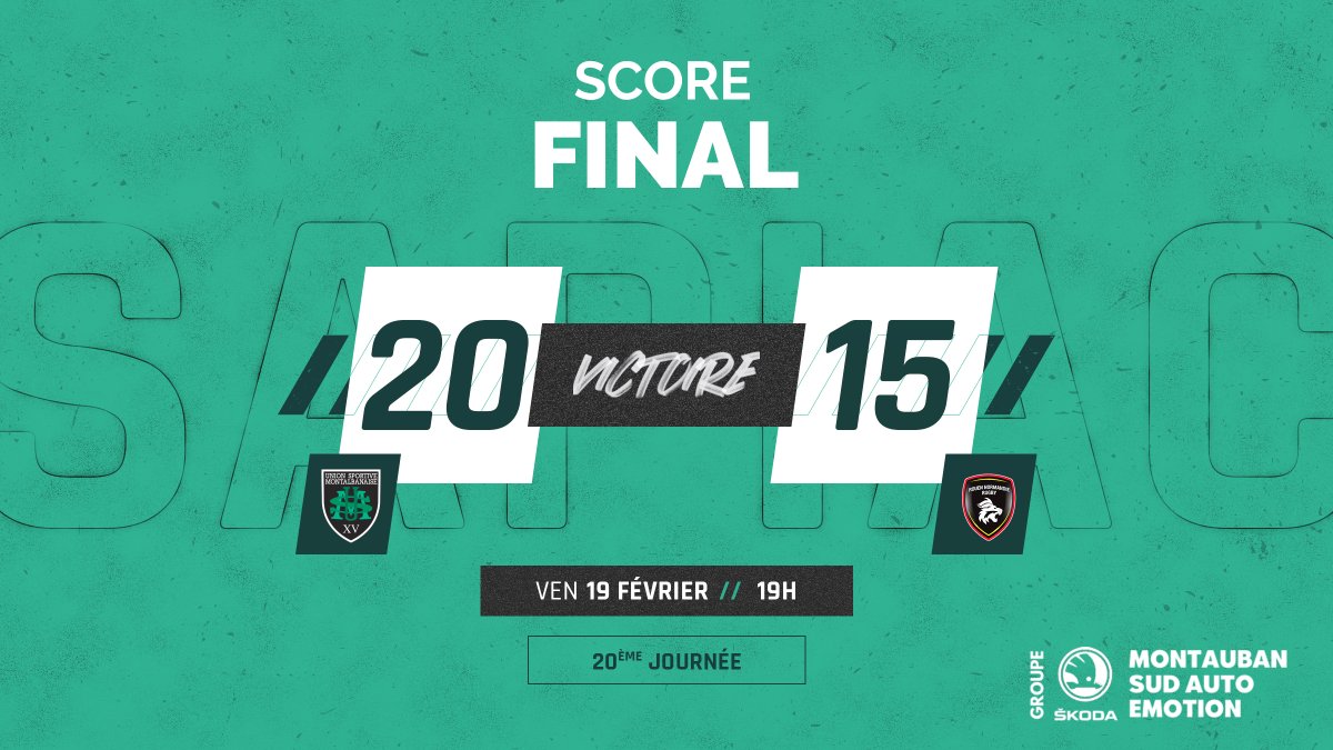 UsmSapiacRugby's tweet photo. Le score final, sponsorisé par ŠKODA MONTAUBAN - Sud Auto Émotion 

L'USM n'aura pas réussi à marquer ce 3ème essai synonyme de point de bonus. On se contentera de la victoire. 8️⃣de suite à la maison!

#AllezSapiac #USMRNR #Croireetoser https://t.co/0cEqxtIzVf