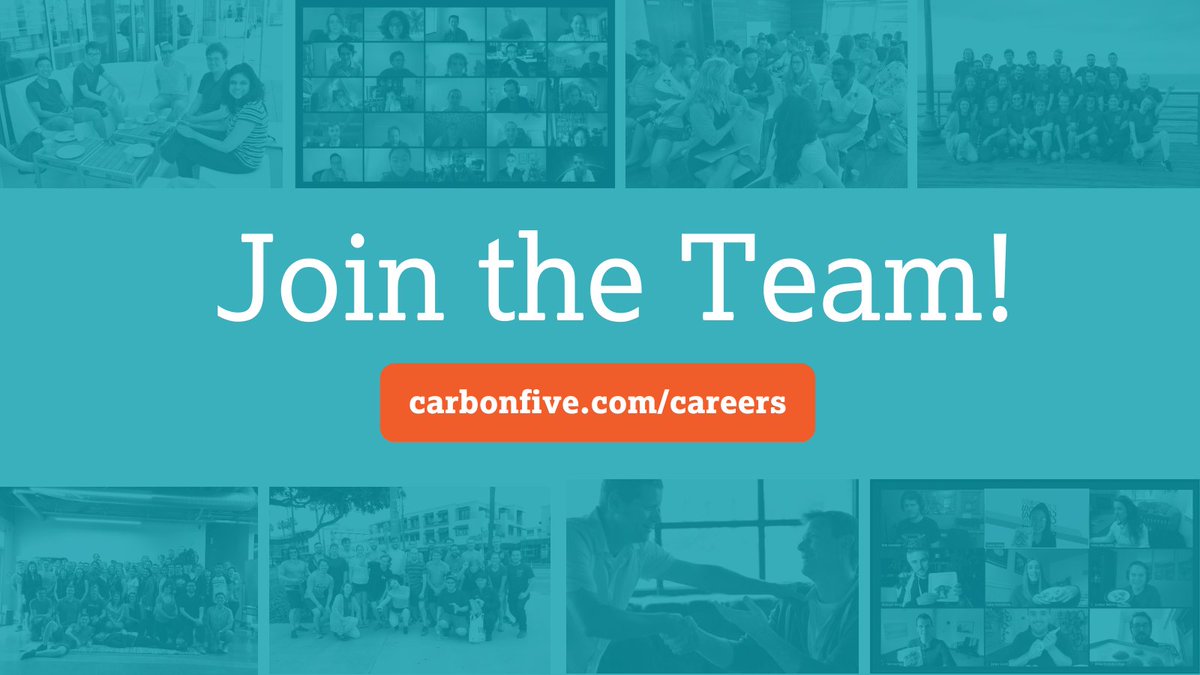 carbonfive's tweet photo. We're #hiring! Looking for senior software engineers, product managers, and designers to join our team and work on exciting new tech - SF, LA, NYC, CHA. Learn more and apply - https://t.co/vCC4lsmSEt

#SoftwareEngineers #ProductManagers #Designers #ProductDevelopmentTeam https://t.co/DhxDgWqKwI