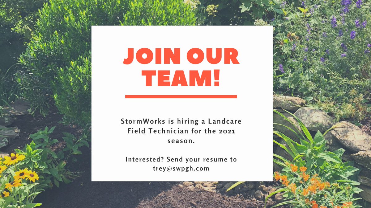 StormWorksPGH's tweet photo. 🌞Join our team! 🌞 We're looking for a Landcare Field Technician to help us maintain our landscape installations and keep them functional and beautiful. 

Visit our website to read a detailed job description. https://t.co/iEmgOH041X https://t.co/MCxJRwFgn1