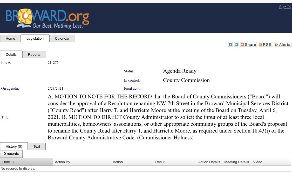 MooreVoting's tweet photo. There’s a motion before Broward County Commission to name a street after the Moores!!! Please follow the link and make your voices heard! https://t.co/MfTF3RFvhK https://t.co/o9IrE3fB1m