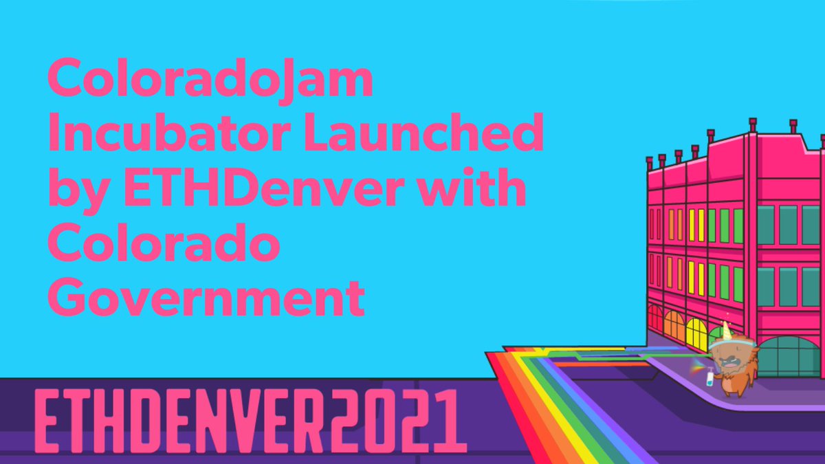 EthereumDenver's tweet photo. ICYMI: The #ColoradoJam Incubator launched by #ETHDenver &amp; announced with support from @GovofCO @jaredpolis at our 2021 event will be seeded from ETHDenver BUIDLathon submission projects! Learn more: https://t.co/Zi8PD43uOE @OITColorado #putasporkinit https://t.co/wYTPpEHMZl