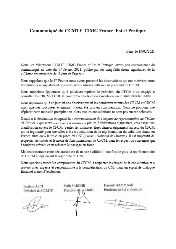 FatihSarikir's tweet photo. Communiqué du #CCMTF, #CIMG France, #FoietPratique
au sujet du #CNI et du #CFCM https://t.co/PZoweHuYdK