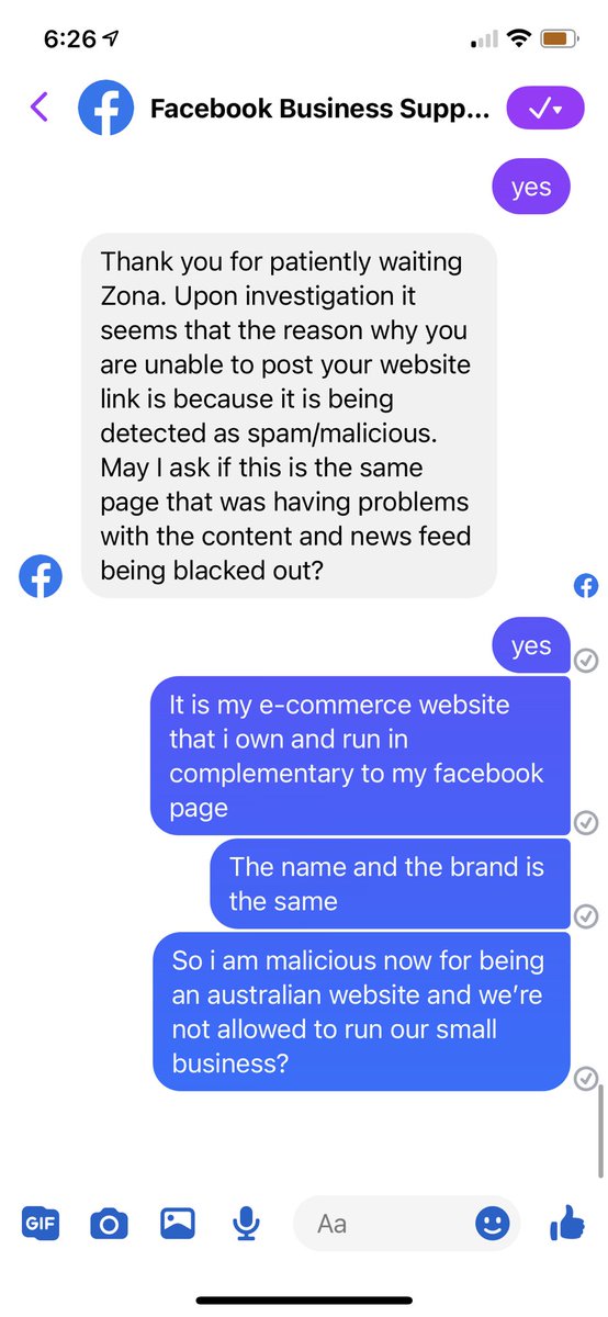 zonatansheppard's tweet photo. @AndrewLawton Facebook blocked my #smallbusiness website, because it’s Australian - malicious and spammy. Husband is unemployed, this is our only income. We’re collateral damage in this legislation https://t.co/eC2oNxXgUk